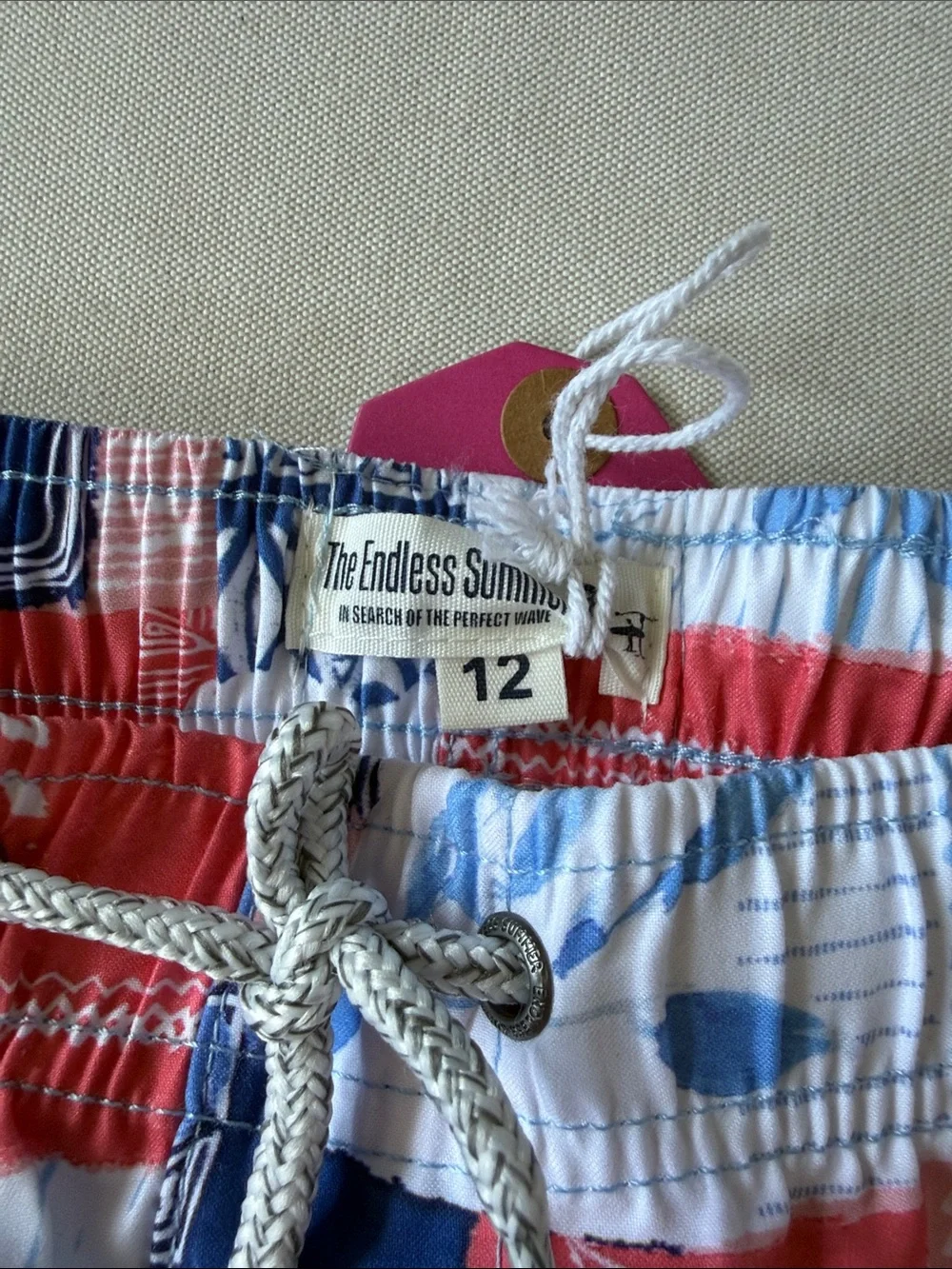 The Endless Summer - Tidal Surf Swim Trunks - Red & Blue Floral Boys Size 12